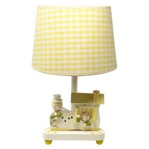 Vintage Yellow Gingham Wooden Hand Painted Lamp Dutch Holland Baby Nursery 16"